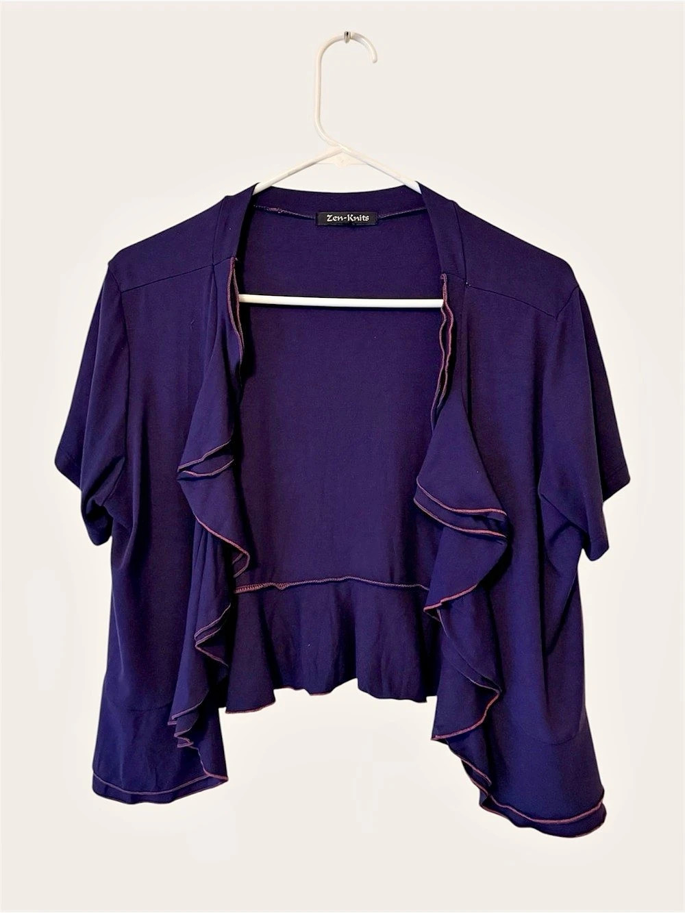 Zen Knits Purple Ruffled Shrug